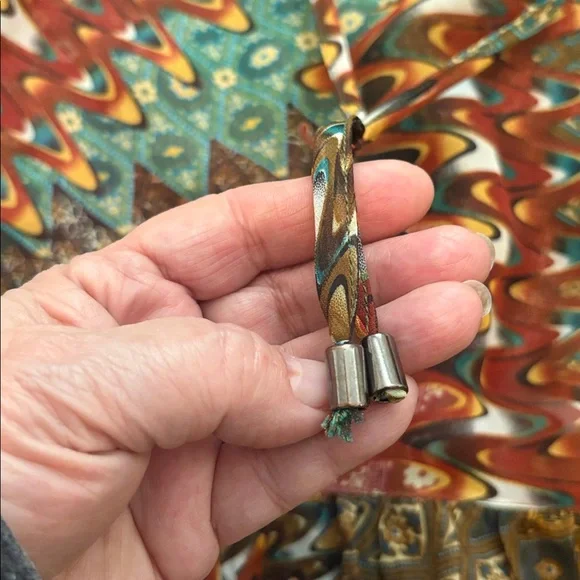 Antilia Femme Semi Sheer Peasant Boho Long Bell Sleeve Top Rust Teal M - Picture 4 of 8